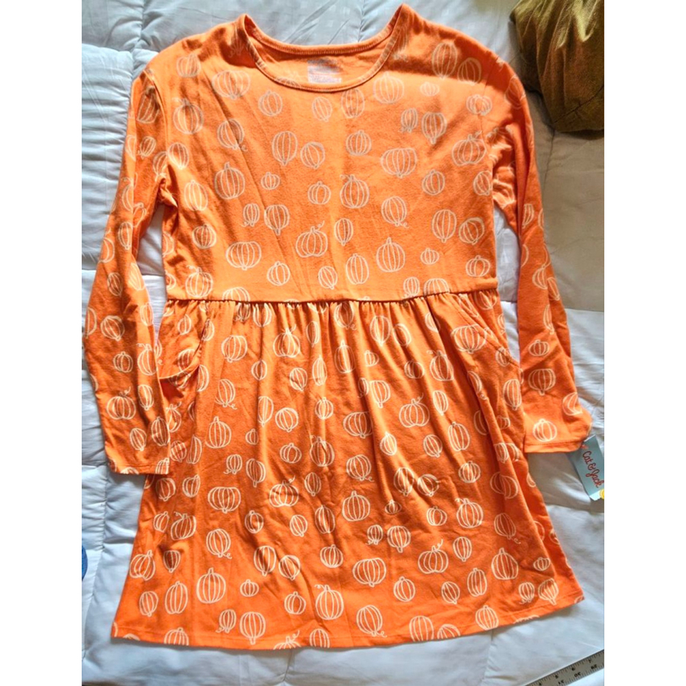 Cat and Jack XL 14 girls Fall knit Pumpkin dress NWT Thanksgiving - Picture 5 of 6
